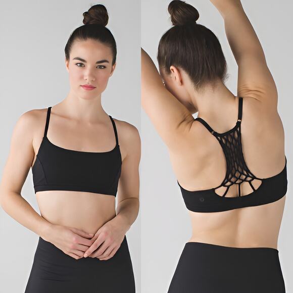 Lululemon Womens Athleisure True Self Macrame Strappy Sports Bra II Size 8 Black - Picture 1 of 7